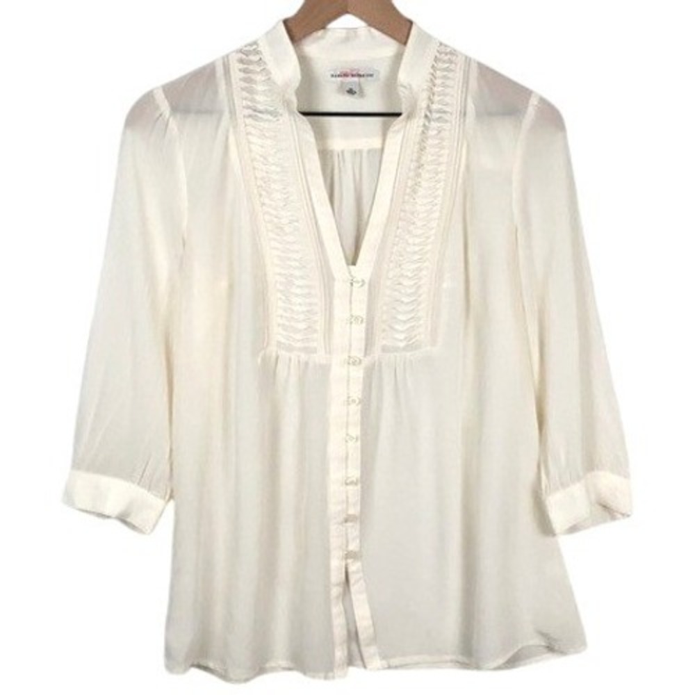 Banana Republic Womens Cream 100% Silk Pintuck Pleated Button Front Blouse M